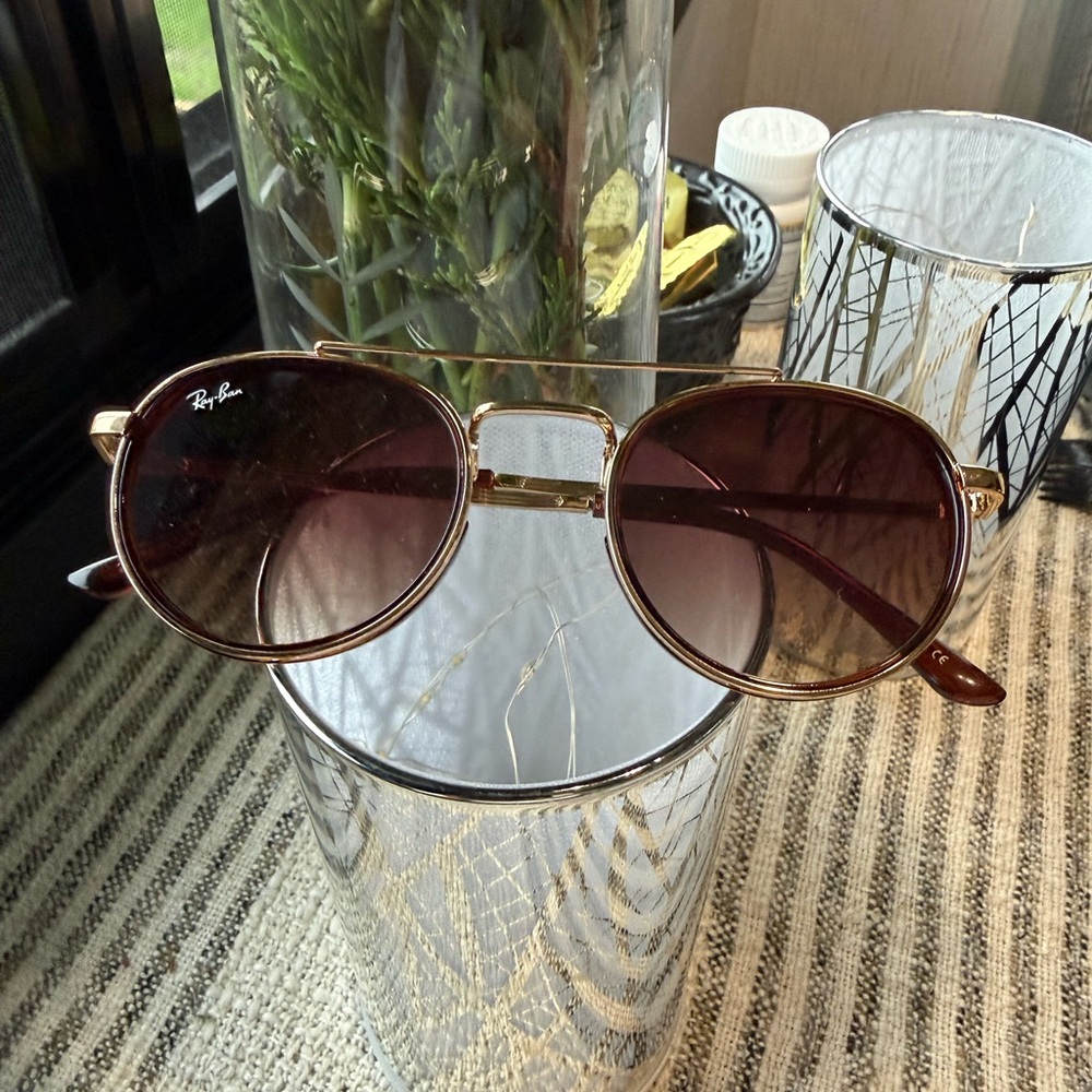 Ray-Ban Gold Frame Sunglasses with Brown Lenses